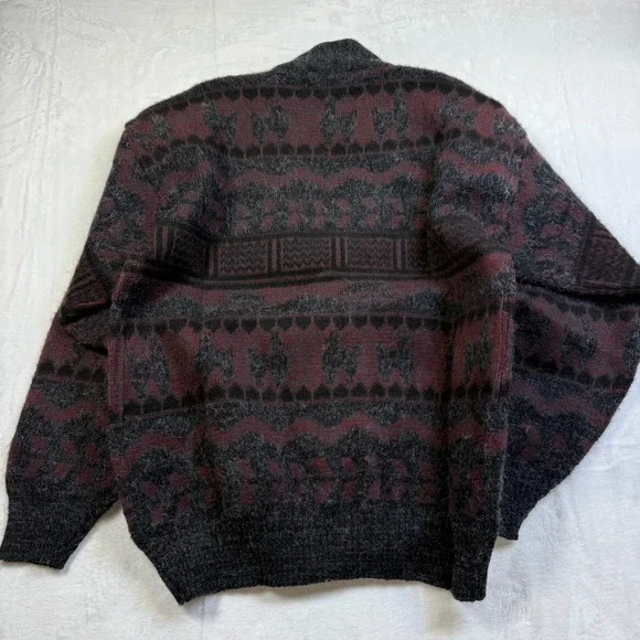 VTG Tejidos Ruminahui Sweater Adult Lg WOOL Cardigan Aztec Alpaca Llama